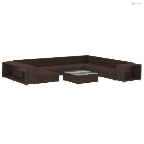 10-részes barna polyrattan kerti bútorszett párnákkal