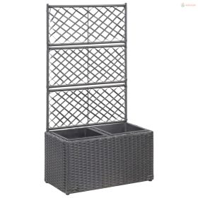   Fekete rácsos polyrattan magaságyás 2 kaspóval 58 x 30 x 107 cm