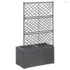 Fekete rácsos polyrattan magaságyás 2 kaspóval 58 x 30 x 107 cm