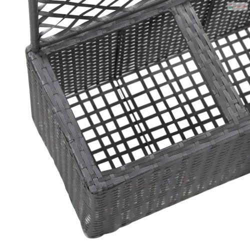 Fekete rácsos polyrattan magaságyás 2 kaspóval 58 x 30 x 107 cm