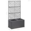 Fekete rácsos polyrattan magaságyás 2 kaspóval 58 x 30 x 107 cm