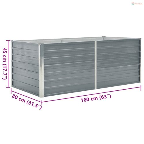 Szürke horganyzott acél kerti magaságyás 160 x 80 x 45 cm