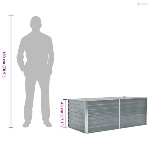 Szürke horganyzott acél kerti magaságyás 160 x 80 x 45 cm