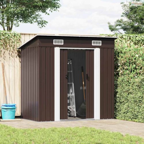 Barna acél kerti fészer 194 x 121 x 181 cm