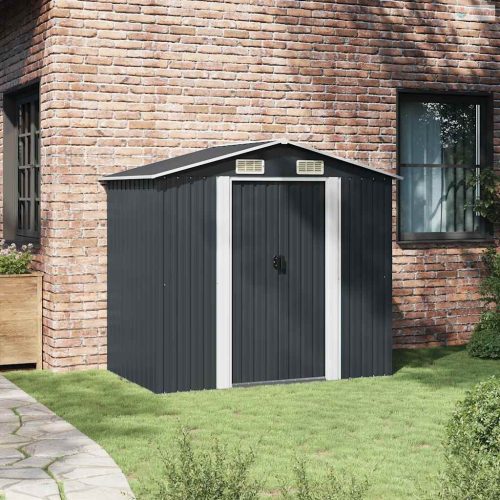 Antracitszürke acél kerti fészer 204 x 132 x 186 cm