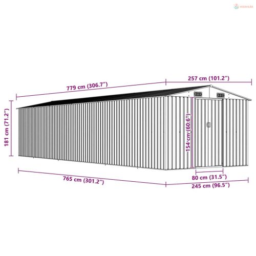 Zöld horganyzott acél kerti fészer 257 x 779 x 181 cm