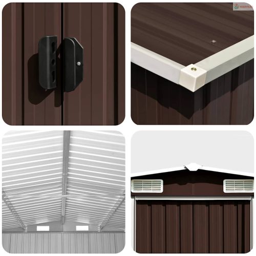 Barna horganyzott acél kerti fészer 257 x 779 x 181 cm