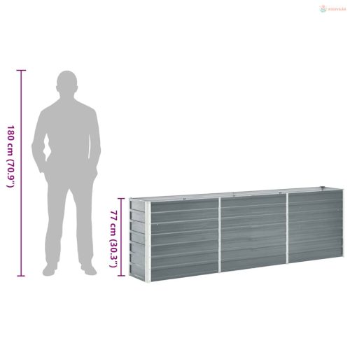 Szürke horganyzott acél kerti magaságyás 240 x 40 x 77 cm