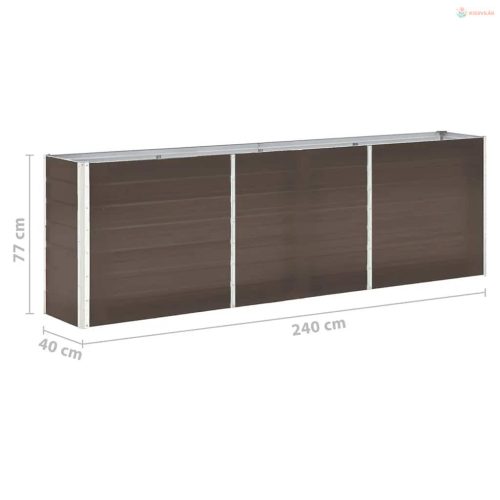 Barna horganyzott acél kerti magaságyás 240 x 40 x 77 cm