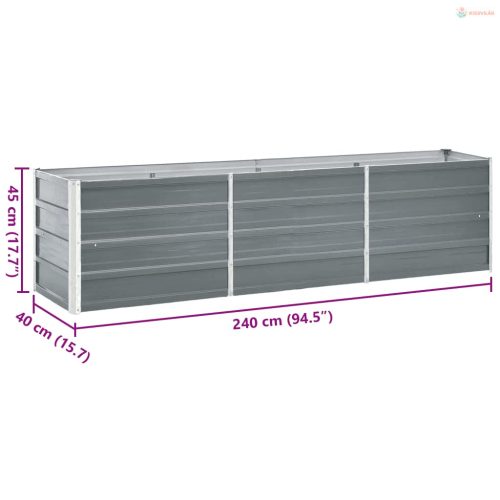 Szürke horganyzott acél kerti magaságyás 240 x 40 x 45 cm