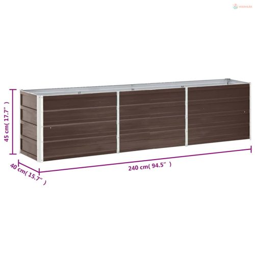 Barna horganyzott acél kerti magaságyás 240 x 40 x 45 cm