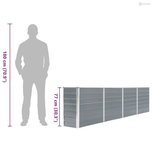 Szürke horganyzott acél kerti magaságyás 320 x 40 x 77 cm