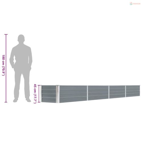Szürke horganyzott acél kerti magaságyás 320 x 40 x 45 cm