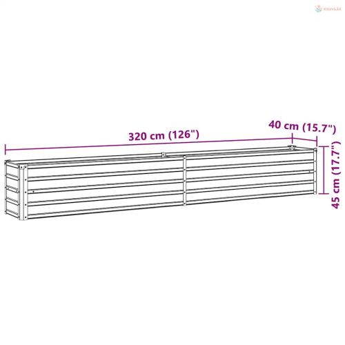 Barna horganyzott acél kerti magaságyás 320 x 40 x 45 cm