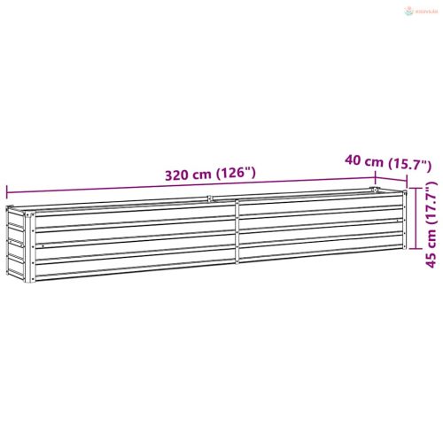 Antracitszürke horganyzott acél kerti magaságyás 320x40x45 cm