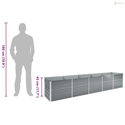 Szürke horganyzott acél kerti magaságyás 400 x 80 x 45 cm