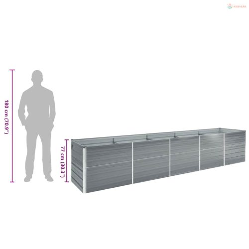 Szürke horganyzott acél kerti magaságyás 400 x 80 x 77 cm