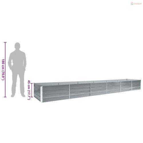 Szürke horganyzott acél kerti magaságyás 480 x 80 x 45 cm