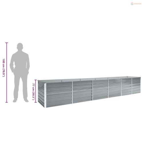 Szürke horganyzott acél kerti magaságyás 480 x 80 x 77 cm