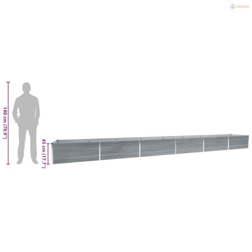 Szürke horganyzott acél kerti magaságyás 600 x 80 x 45 cm