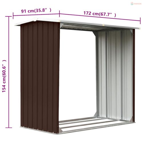 Barna horganyzott acél kerti tűzifatároló 172 x 91 x 154 cm