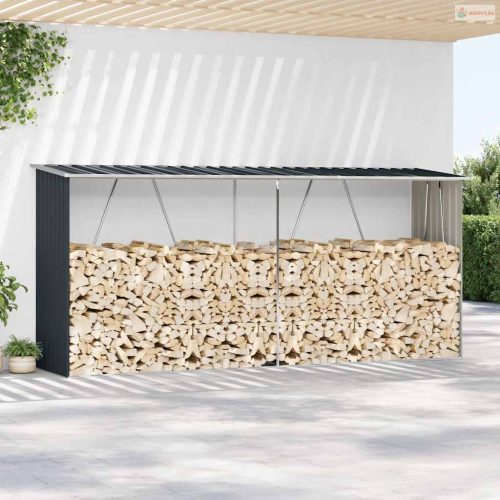 Antracit horganyzott acél kerti tűzifatároló 330 x 84 x 152 cm