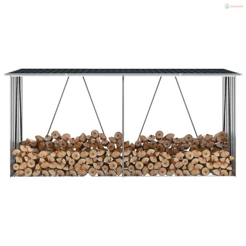 Antracit horganyzott acél kerti tűzifatároló 330 x 84 x 152 cm