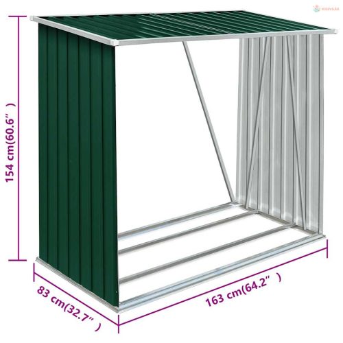 Zöld horganyzott acél kerti tűzifatároló 163 x 83 x 154 cm