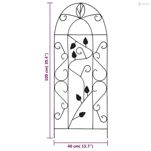 3 db fekete vas növényfuttató állvány 40 x 100 cm