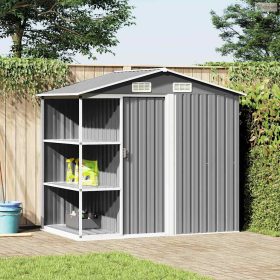 Szürke vas kerti fészer állvánnyal 205 x 130 x 183 cm