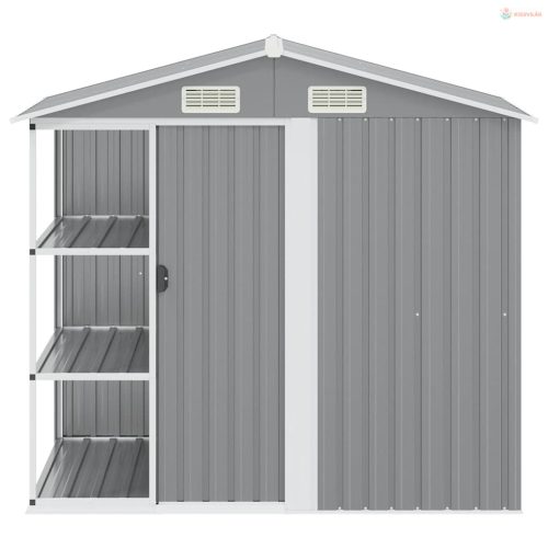 Szürke vas kerti fészer állvánnyal 205 x 130 x 183 cm