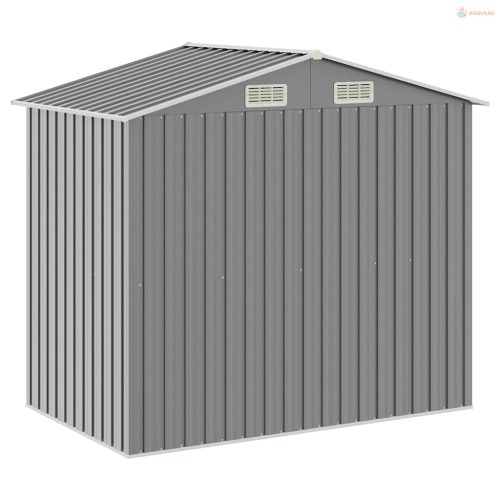 Szürke vas kerti fészer állvánnyal 205 x 130 x 183 cm