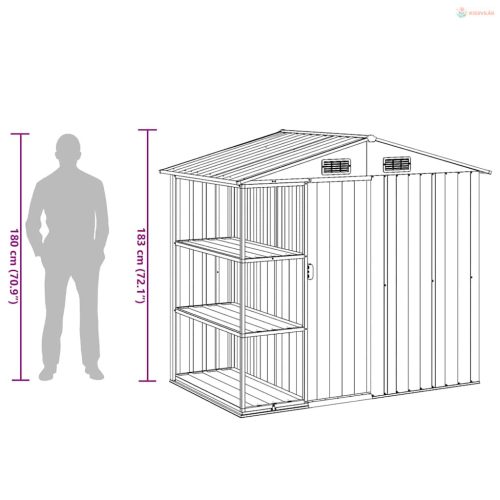 Szürke vas kerti fészer állvánnyal 205 x 130 x 183 cm