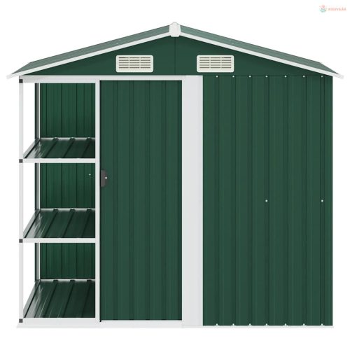 Zöld vas kerti fészer állvánnyal 205 x 130 x 183 cm