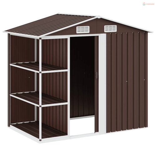 Barna vas kerti fészer állvánnyal 205 x 130 x 183 cm