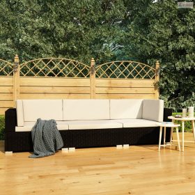   3 darabos fekete polyrattan kerti ülőgarnitúra párnákkal