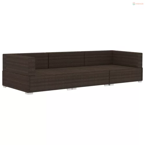 3 részes barna polyrattan kerti kanapészett párnákkal