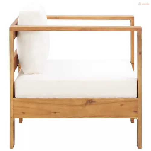 Krémszínű tömör akácfa kerti szék párnával