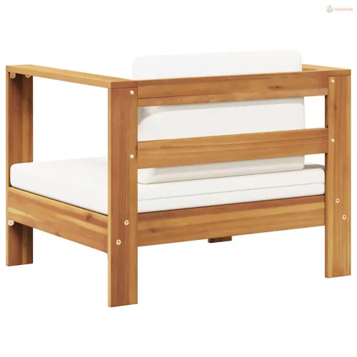 Krémszínű tömör akácfa kerti szék párnával