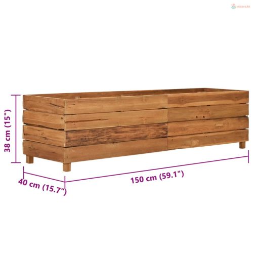 Újrahasznosított tíkfa és acél magaságyás 150 x 40 x 38 cm