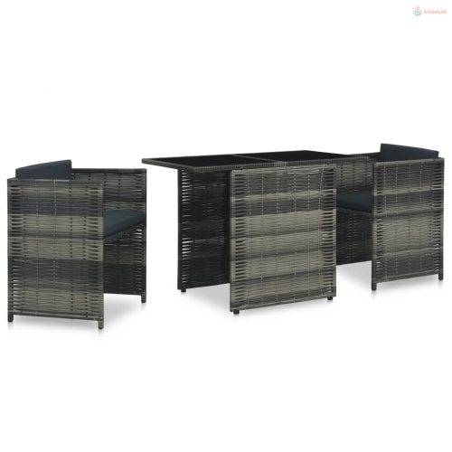 3-részes szürke polyrattan bisztrószett párnákkal