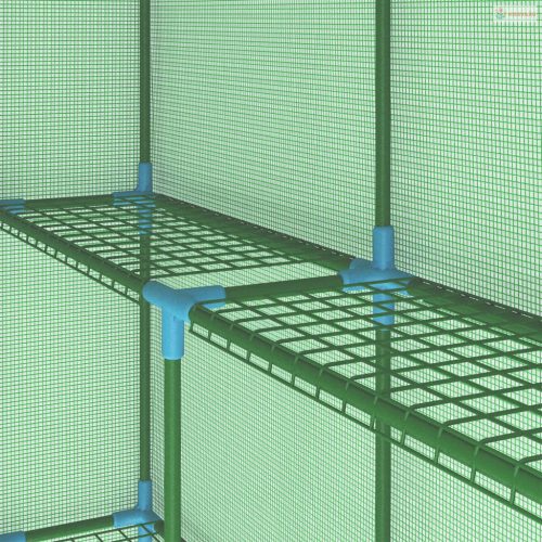 Acél melegház polcokkal 143 x 143 x 195 cm