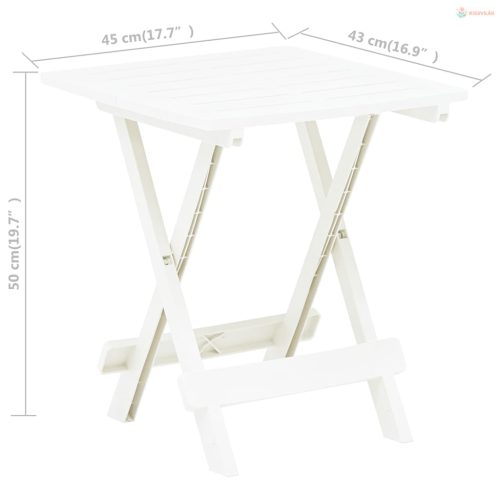 Fehér műanyag összecsukható kerti asztal 45 x 43 x 50 cm