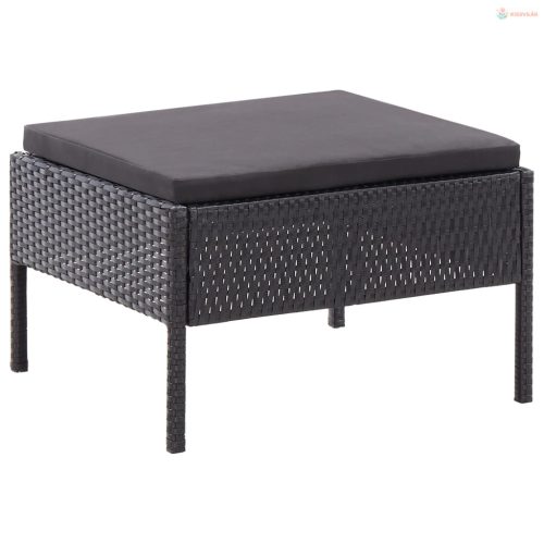 3 részes fekete polyrattan kerti ülőgarnitúra párnákkal