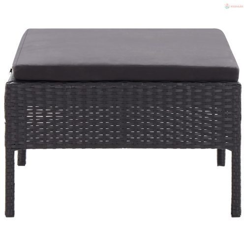 3 részes fekete polyrattan kerti ülőgarnitúra párnákkal