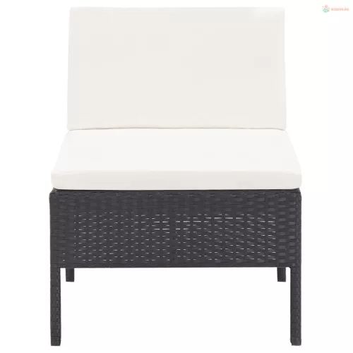 3 részes fekete polyrattan kerti ülőgarnitúra párnákkal