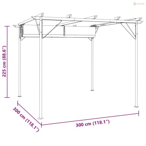 Fehér-krémszínű acélpergola behúzható tetővel 3 x 3 m