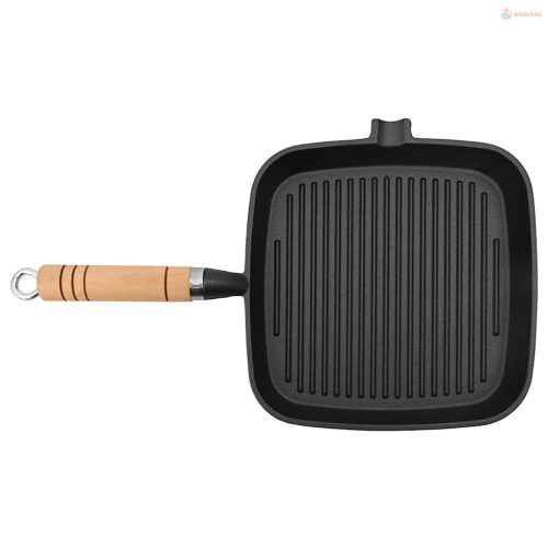 Öntöttvas grillserpenyő fa nyéllel 20 x 20 cm