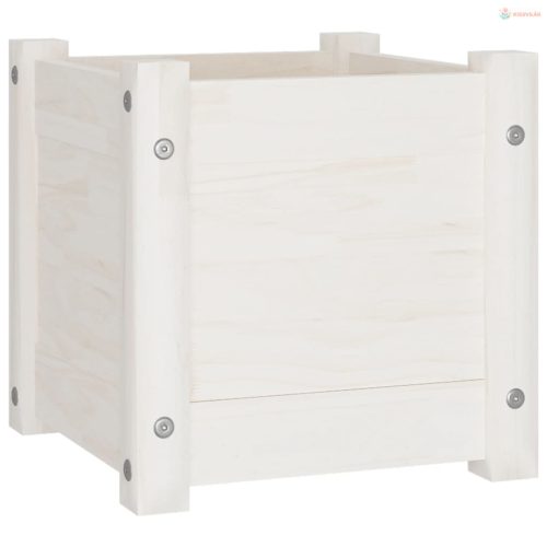 Fehér tömör fenyőfa kerti virágtartó 31 x 31 x 31 cm