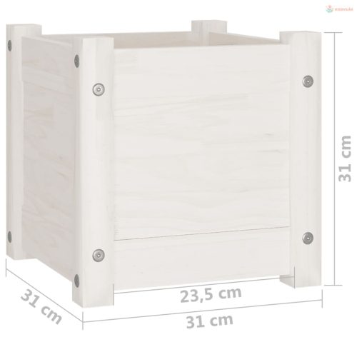 Fehér tömör fenyőfa kerti virágtartó 31 x 31 x 31 cm